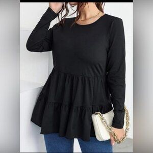 SHEIN 4X long sleeve peplum tee black